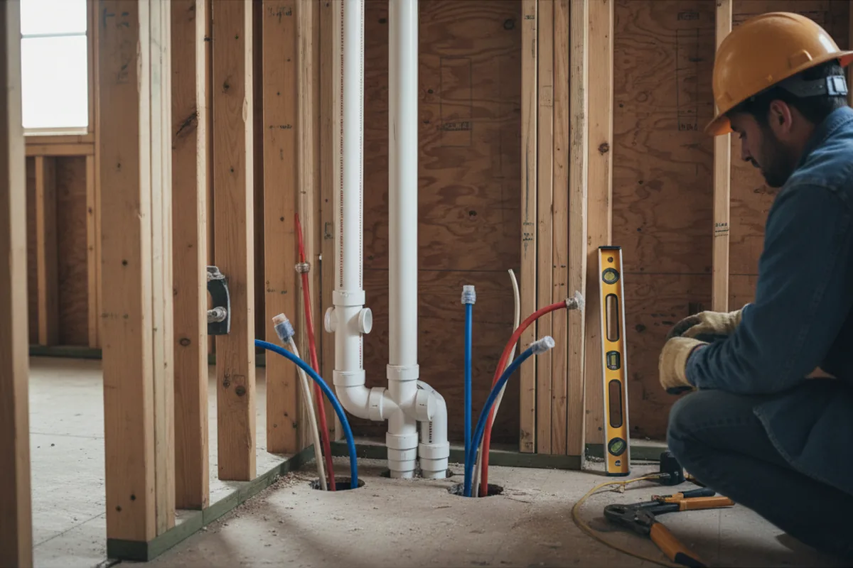 Drain and supply rough-in during Sump Pump Repair in Springfield